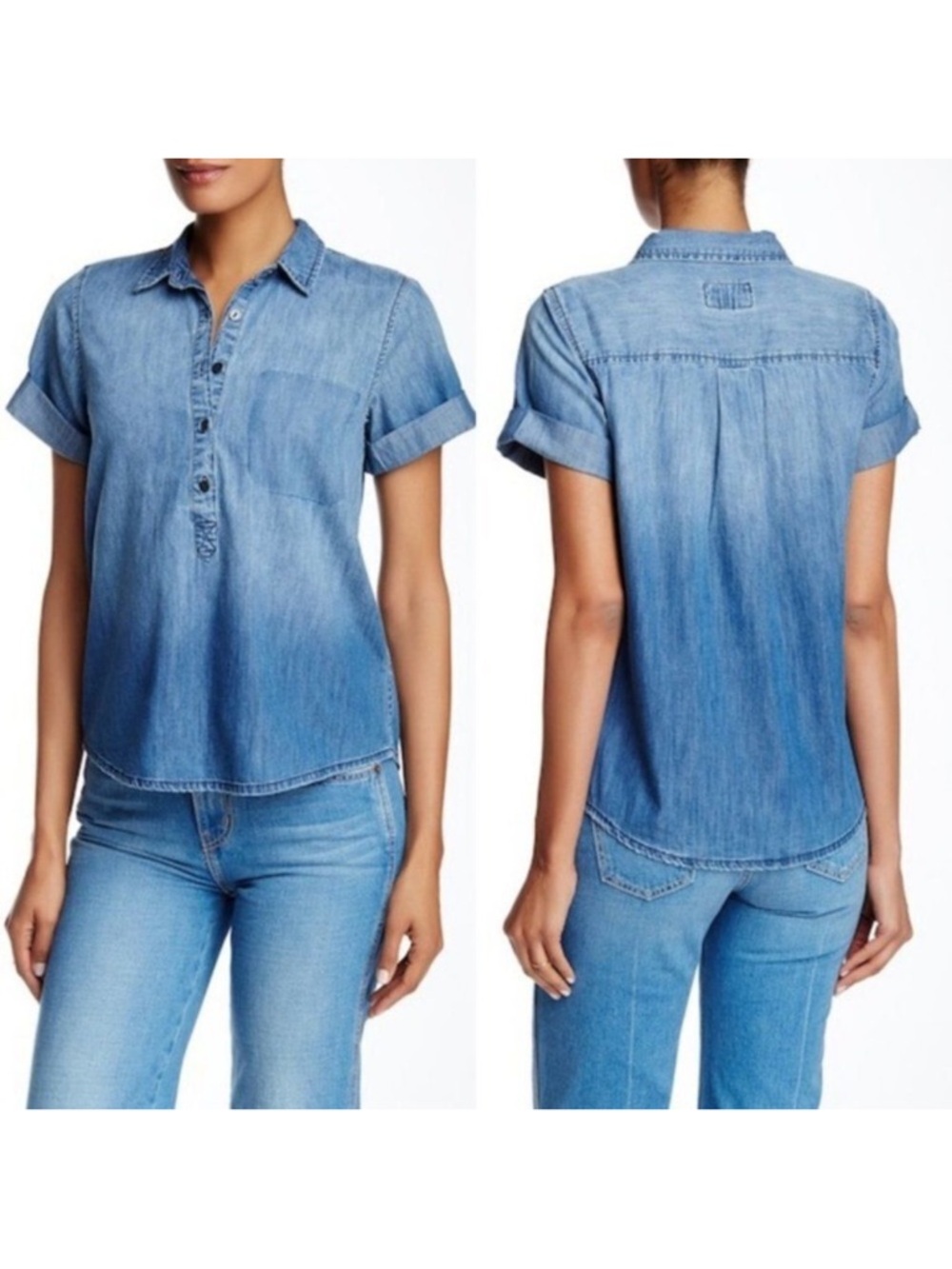 CURRENT/ELLIOTT Chambray Popover Shirt XS